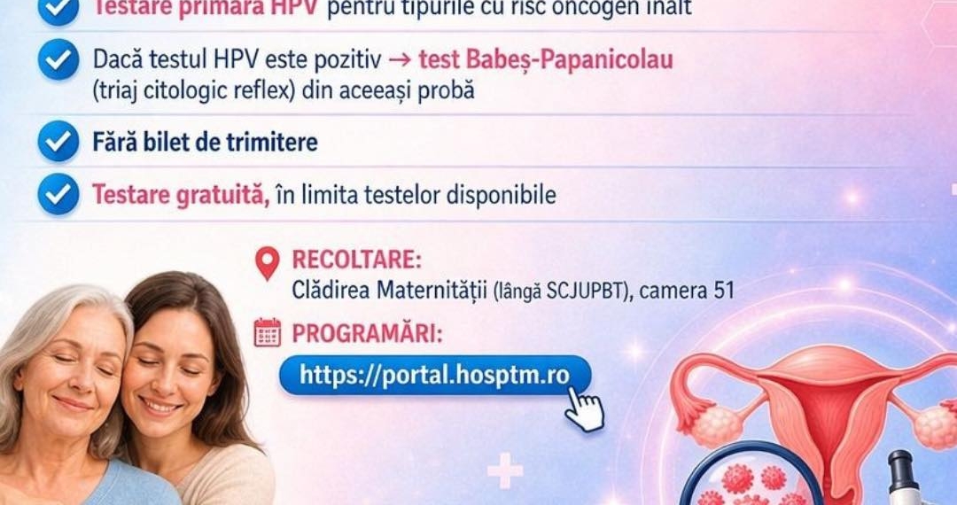 Uneori, sănătatea nu costă. Testări gratuite pentru cancerul de col uterin la Spitalul Județean Timișoara