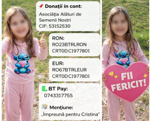 Apel la solidaritate: Cristina, fetița de 5 ani care nu se dă bătută, riscă să își întrerupă tratamentul vital