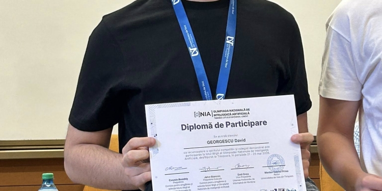 Performanță pentru învățământul timișorean: David Georgescu, elev la Colegiul „C.D. Loga”, s-a calificat în lotul României pentru Olimpiada Internațională de Inteligență Artificială