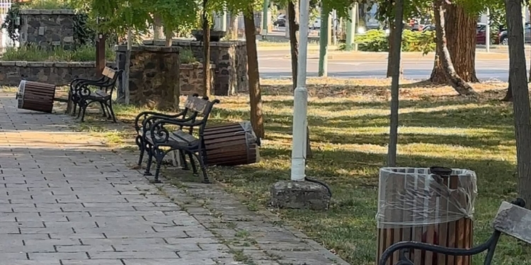 Coșurile de gunoi din Parcul Central din Timișoara, vandalizate în timpul nopții