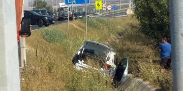 Maşină de Poliţie în şanţ, în urma unui accident lângă Timişoara