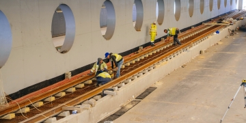 Liniile de tramvai, montate pe o parte din traseu prin pasajul Solventul FOTO